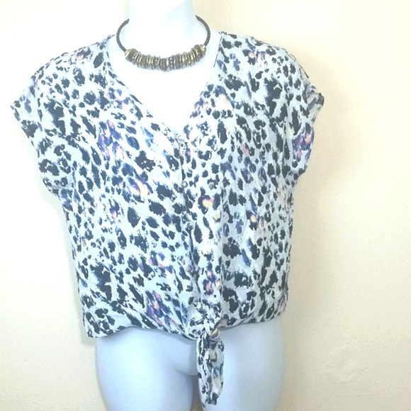 C Tops - Top shirt crop tie leopard print cap short sleeves